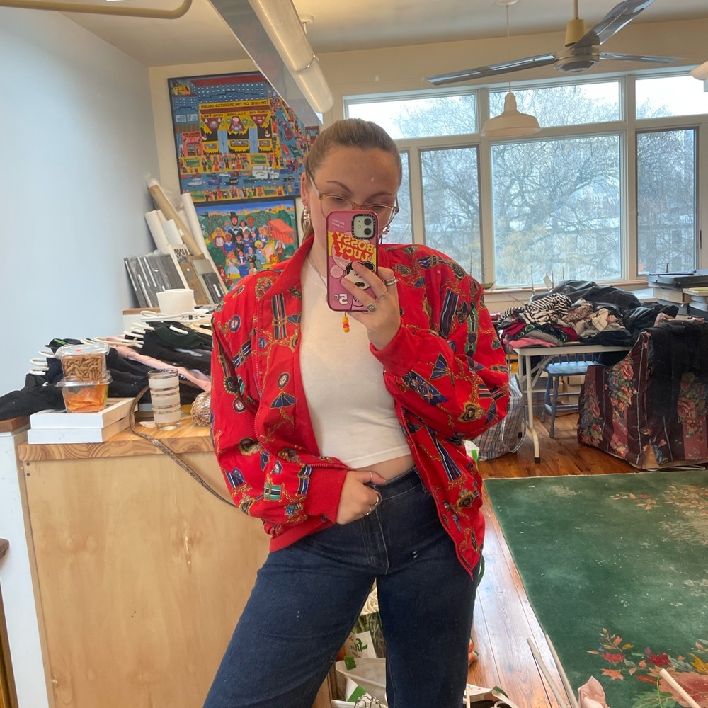 Red Alfred Dunner Bomber Jacket